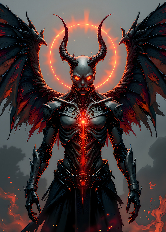 Demonic Angel with Fiery Halo