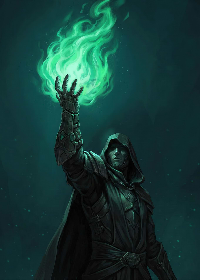 Mage Conjuring Green Fire