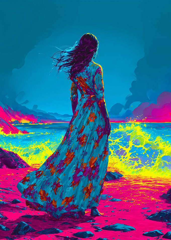 Vibrant Neon Ocean Woman Painting