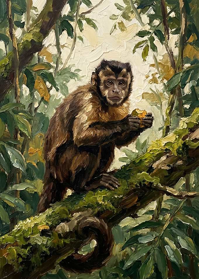 Monkey Eating Fruit in Forest
