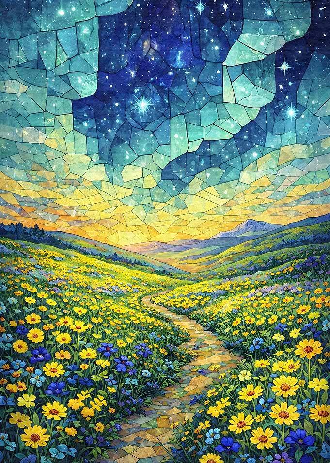 Mosaic Landscape with Starry Sky
