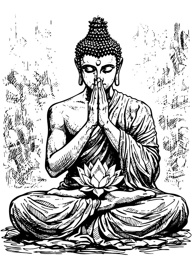 Meditating Buddha with Lotus Flower