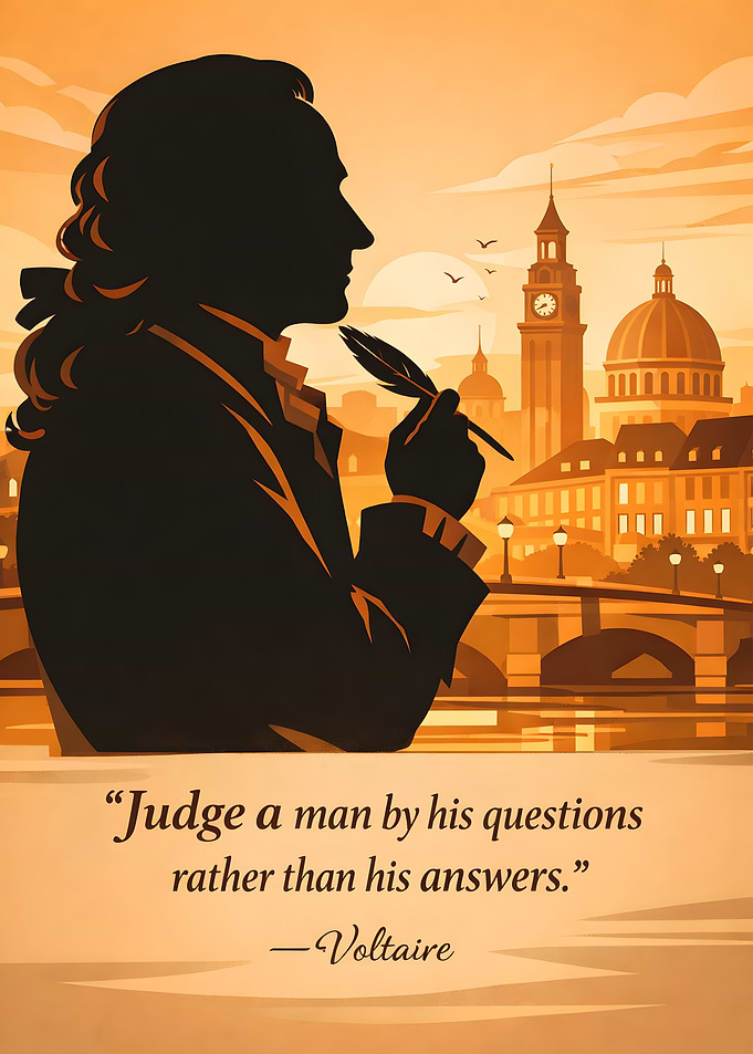 Voltaire Silhouette with Cityscape