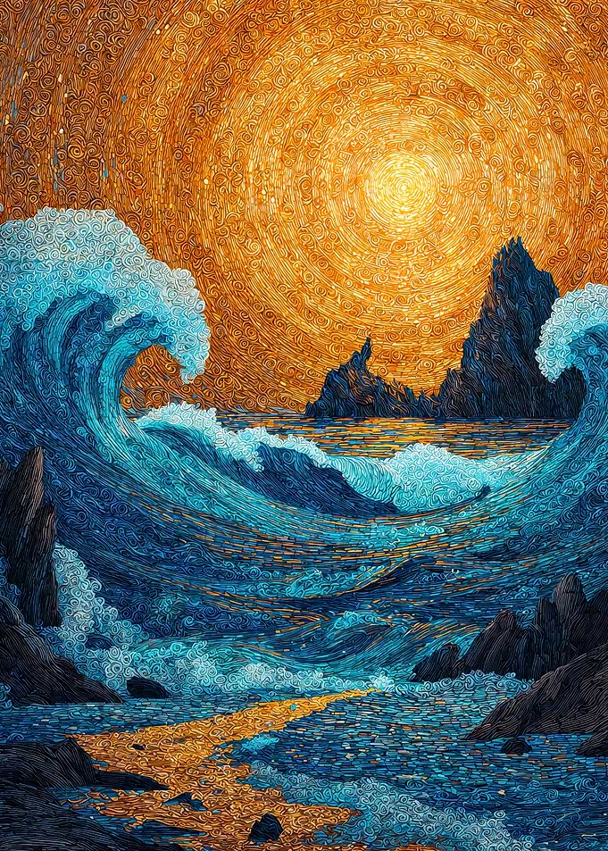 Textured Ocean Waves Rocky Coast