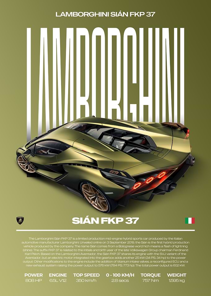 Lamborghini Sián FKP 37 Car Poster