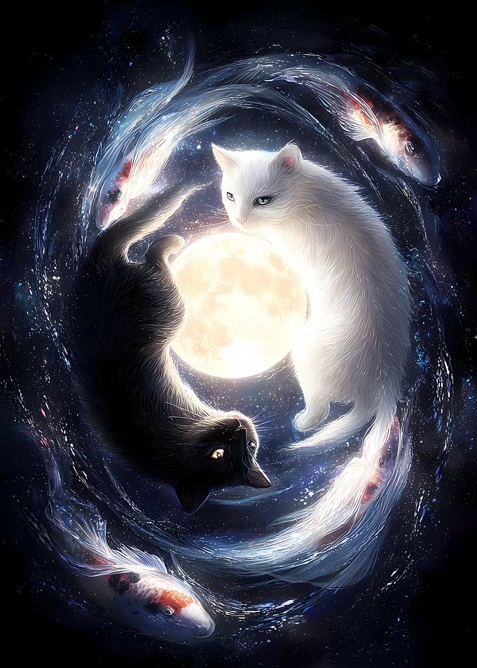 Yin Yang Cats and Koi Fish