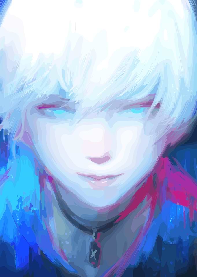 Anime Boy with White Hair and Blue Eyes