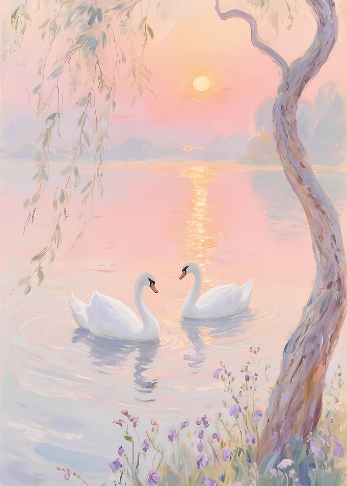 Two Swans at Sunset