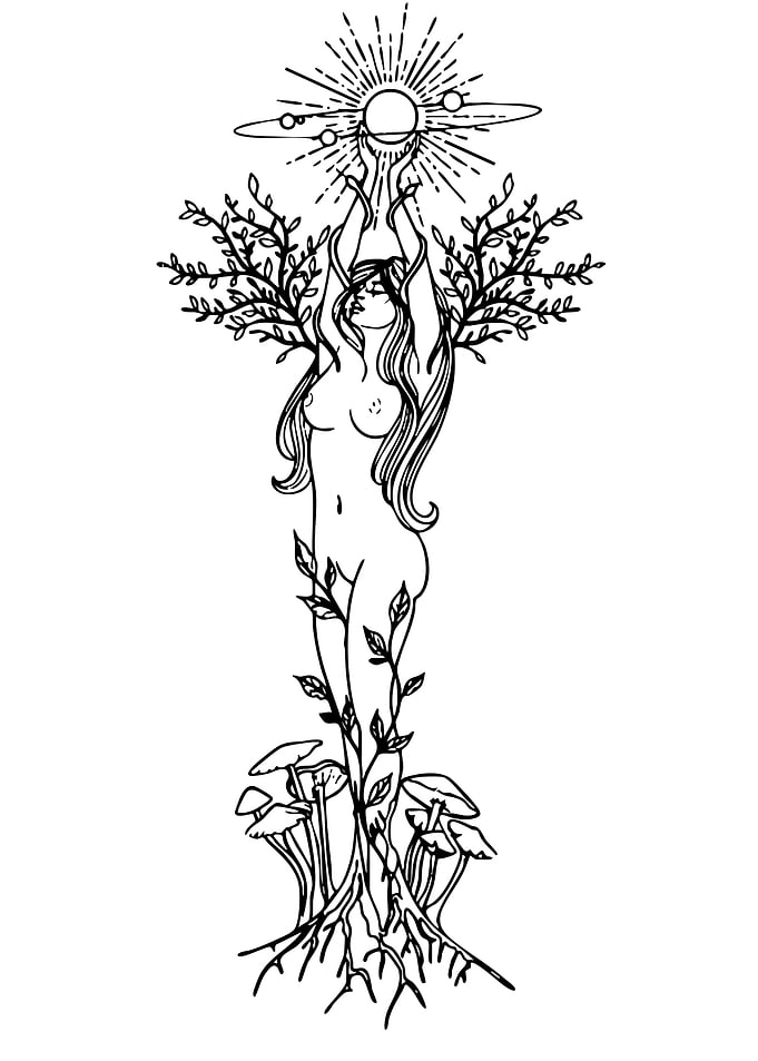 Naked Woman with Sun and Plants