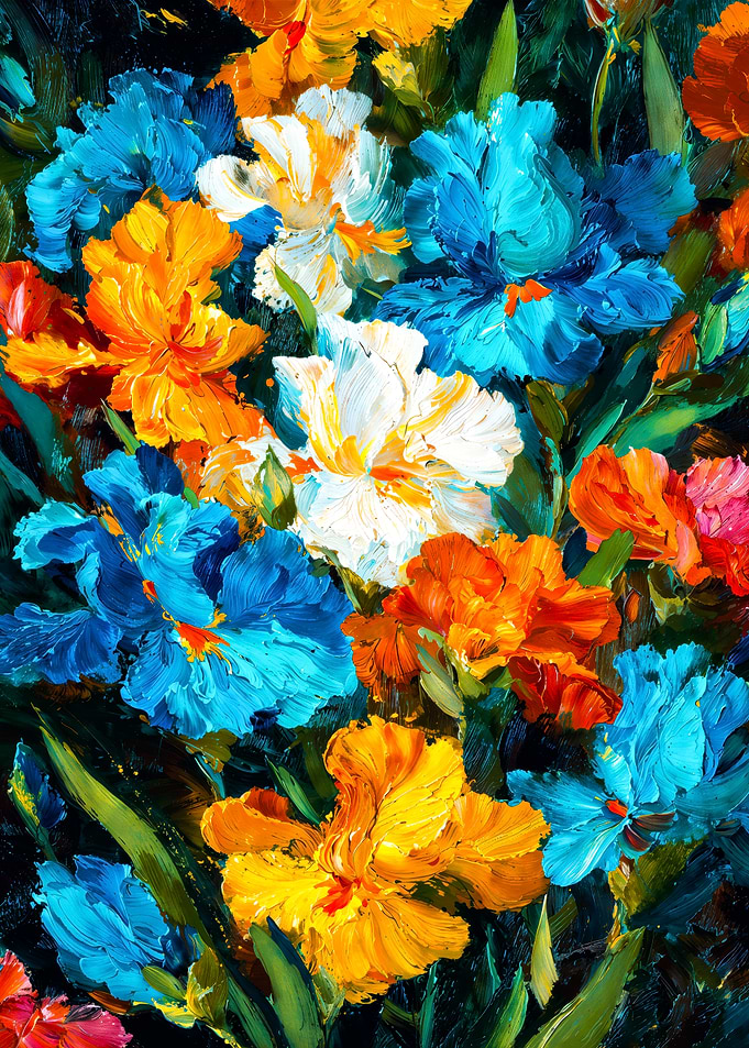 Colorful Oil Painted Iris Flowers