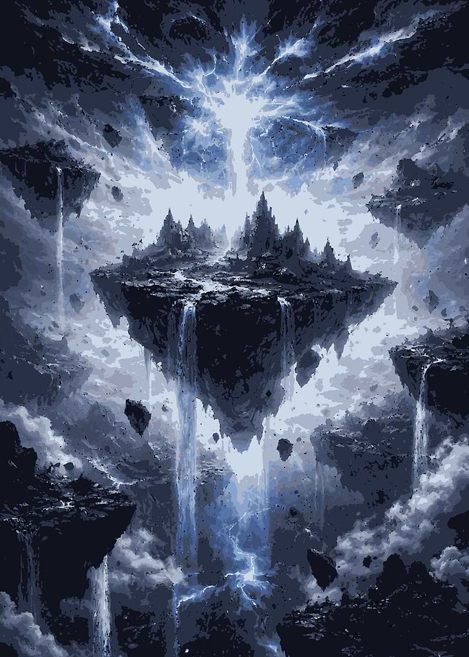 Floating Islands with Waterfalls and Lightning