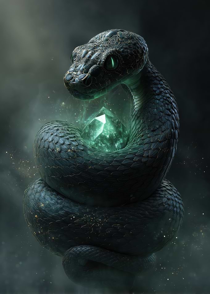 Mystical Snake with Emerald Crystal
