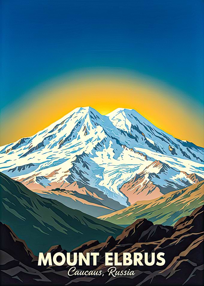 Mount Elbrus Vintage Poster