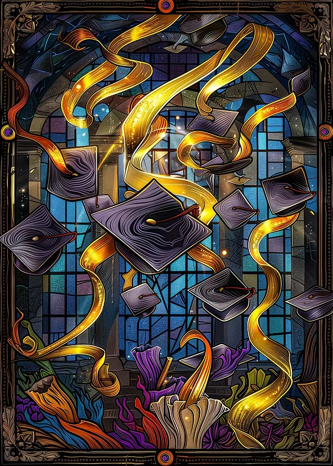 Graduation Caps Stained Glass