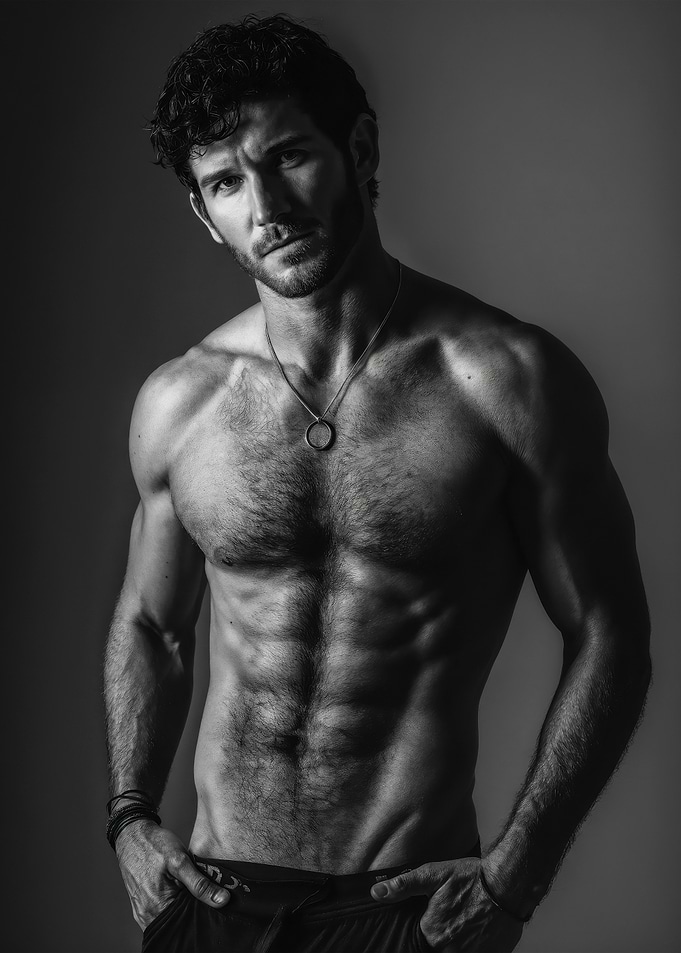 Monochrome Muscular Male Studio Portrait