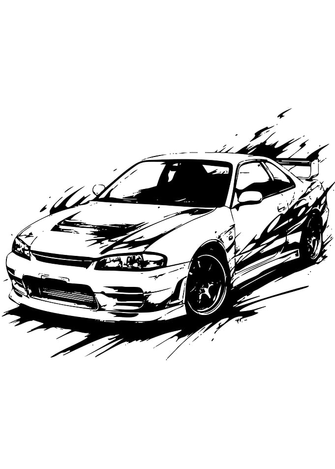 Black and White Sports Car Illustration