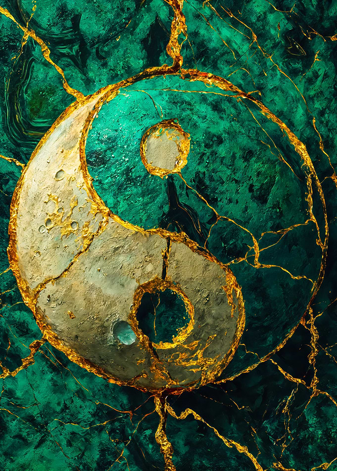 Cracked Marble Gold Yin Yang