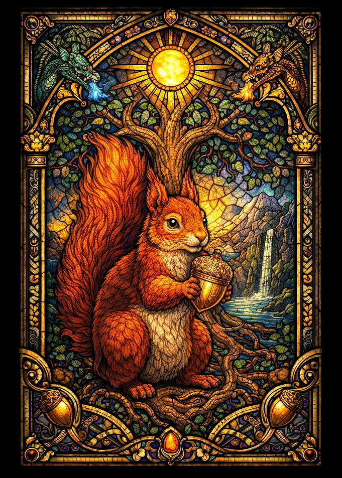 Stained Glass Squirrel with Acorn
