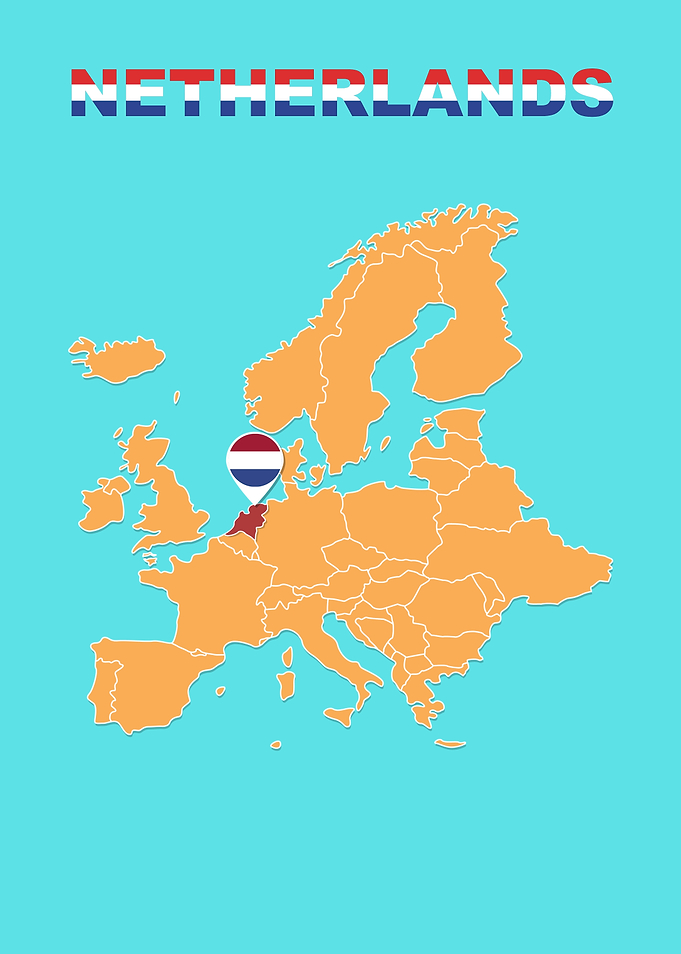 Map of the Netherlands in Europe