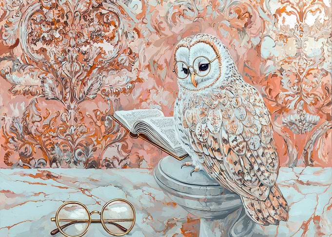 Owl Reading a Book