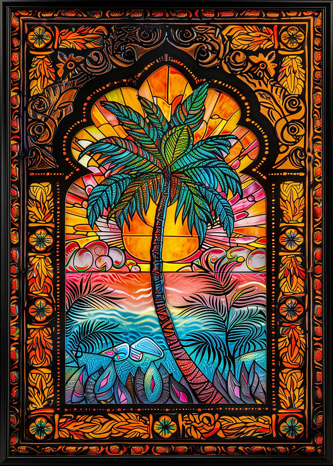 Stained Glass Palm Tree Sunset
