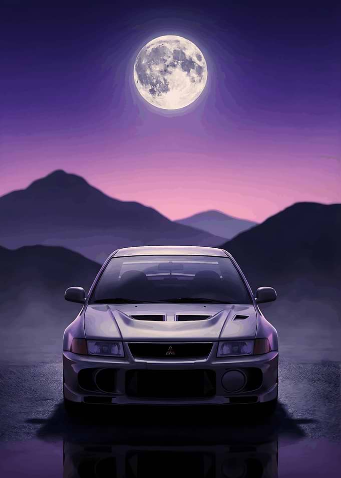 Lancer Evo JDM Under Full Moon