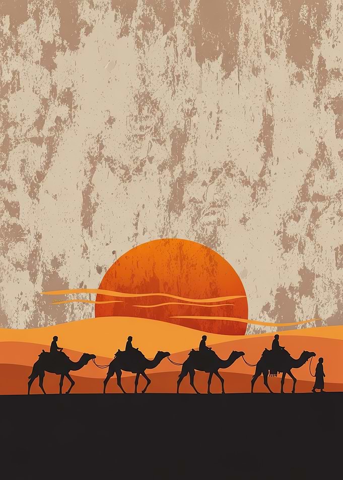 Desert Caravan at Sunset