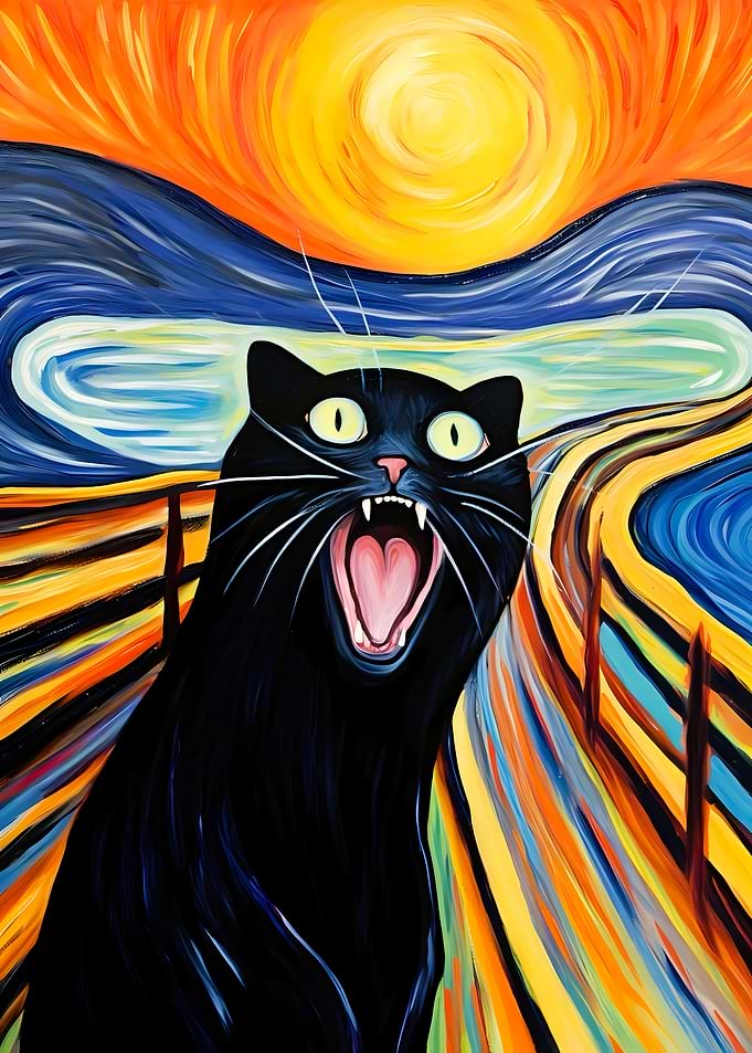 Screaming Black Cat Painting