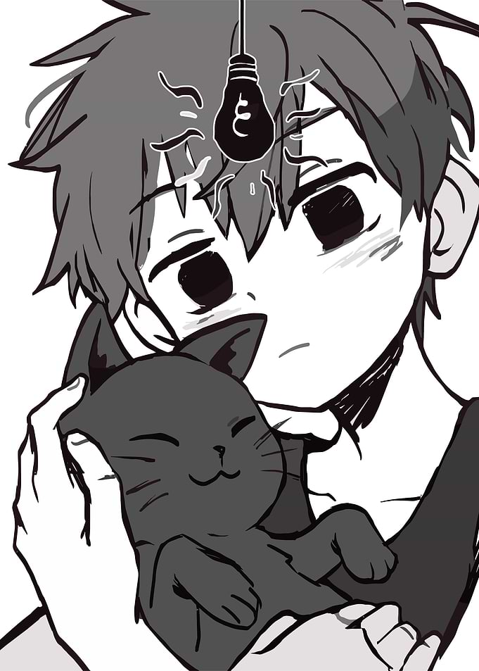 OMORI Holding a Cat with a Lightbulb