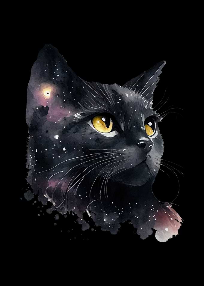Cosmic Black Cat Portrait