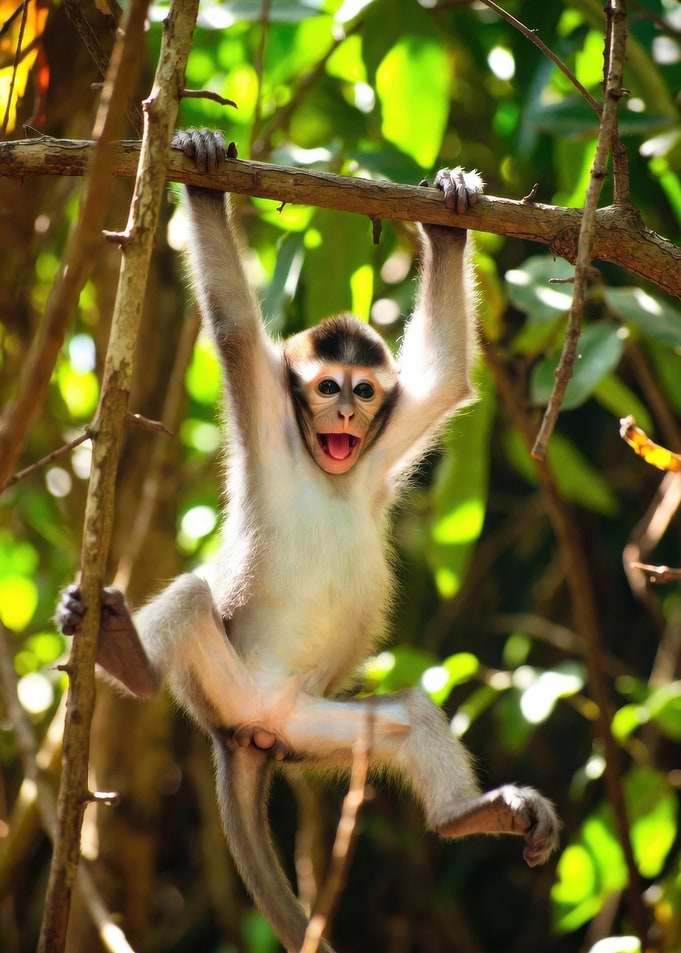 Monkey hanging from a branch