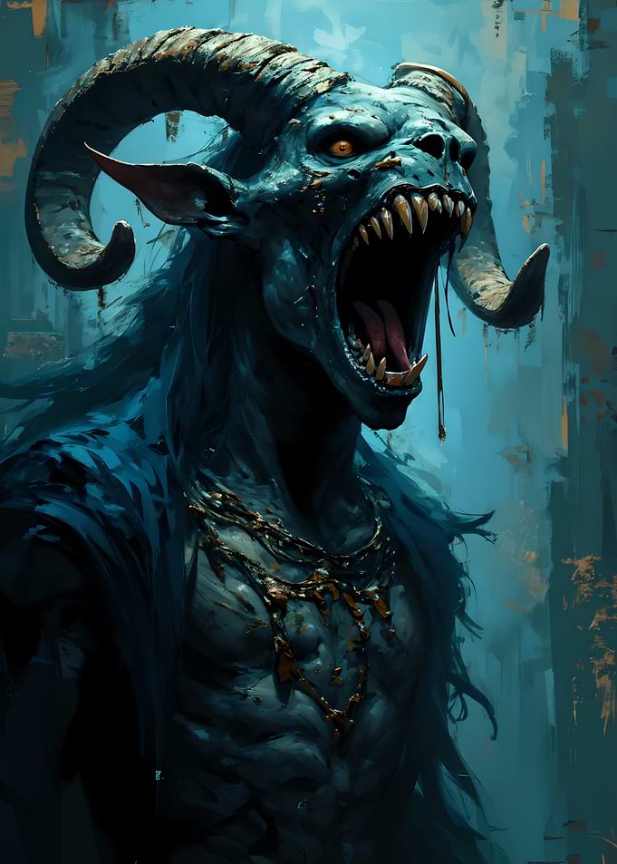 Demonic creature with horns and fangs
