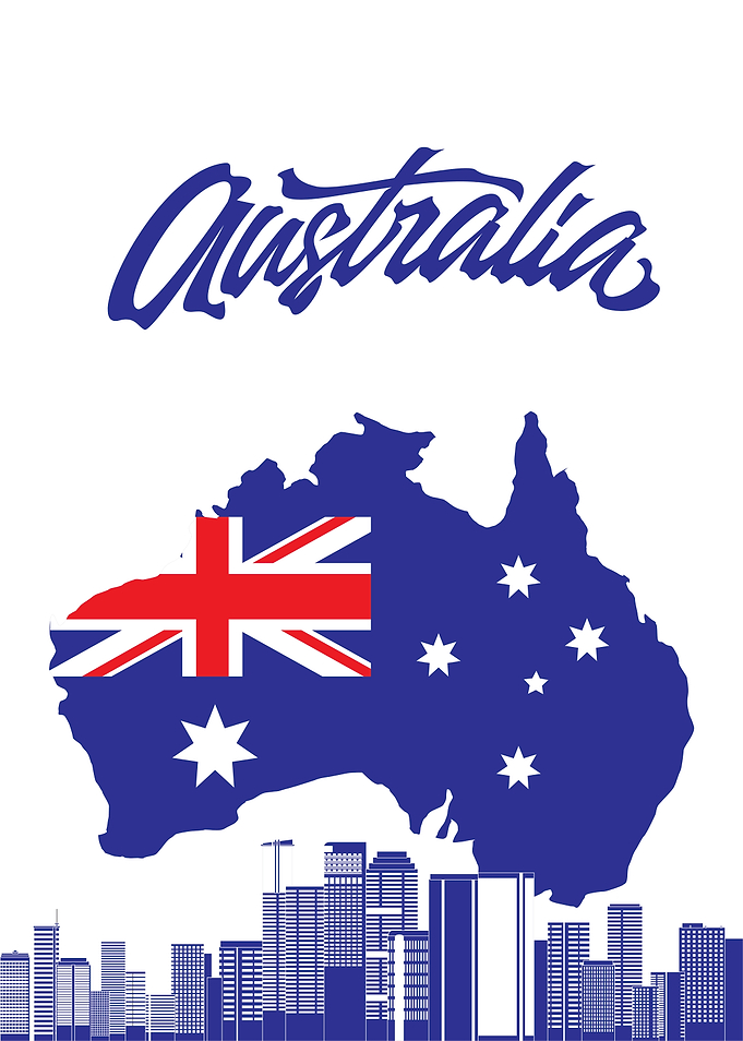 Australia Map with Flag and Cityscape