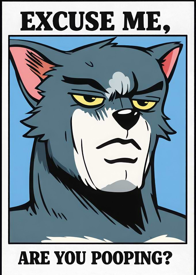 Wolf asking 'Are You Pooping?'