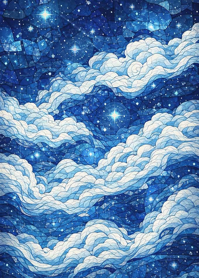 Stained Glass Night Sky with Clouds