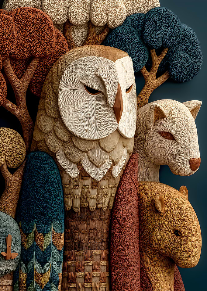 Woodland Creatures in Textured Style