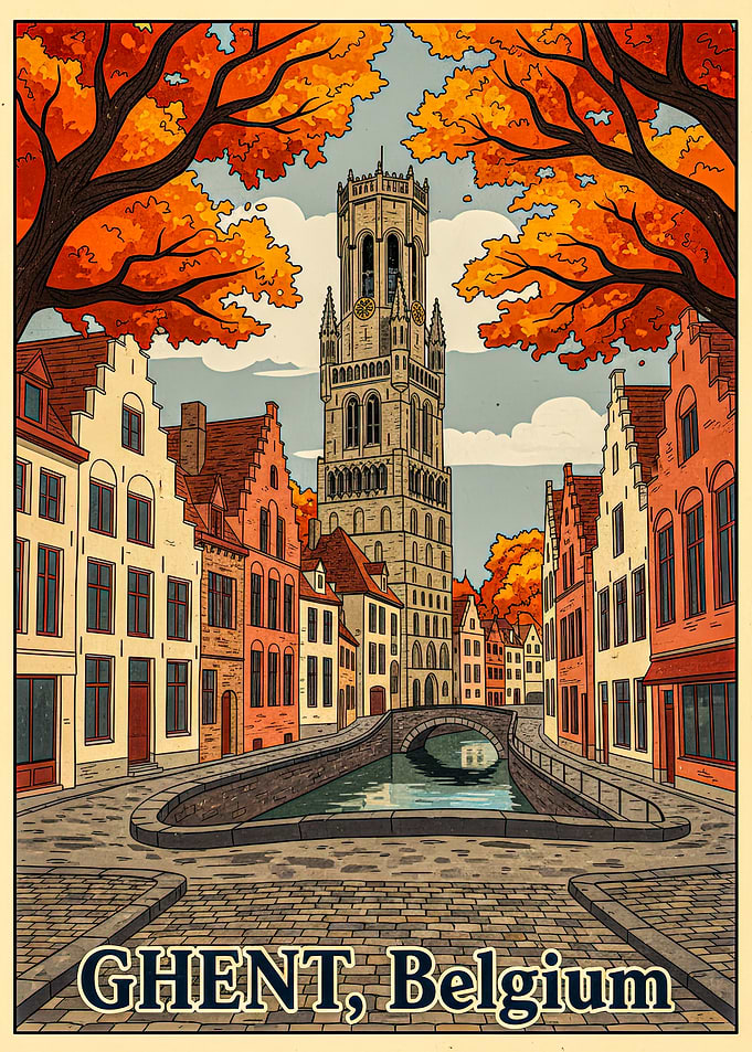 Ghent, Belgium Autumn Canal Scene
