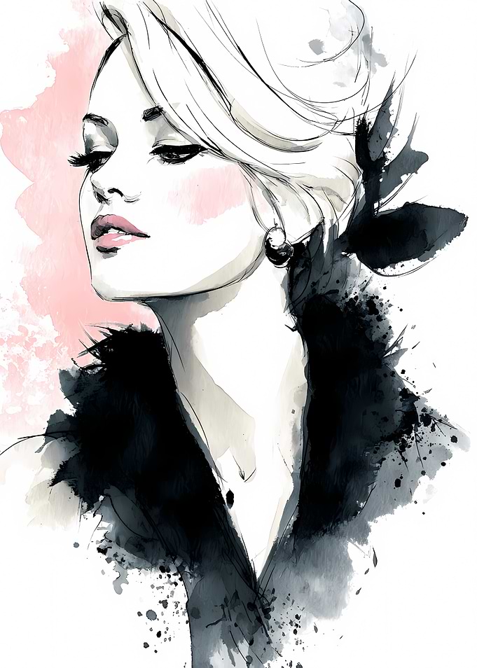 Watercolor Fashion Portrait of a Woman