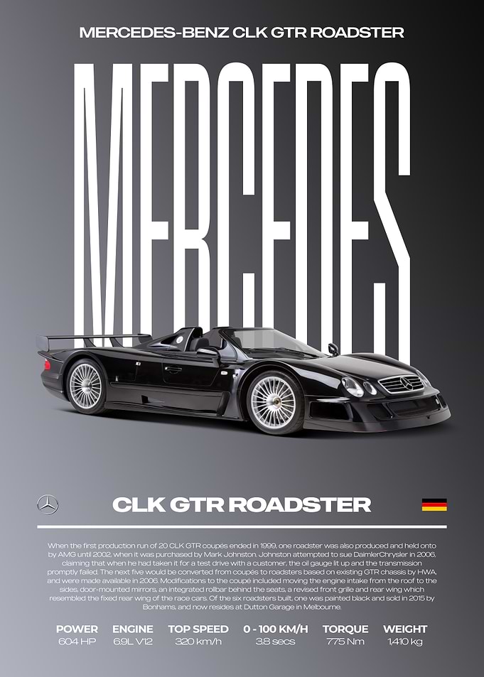 Mercedes-Benz CLK GTR Roadster Car Poster