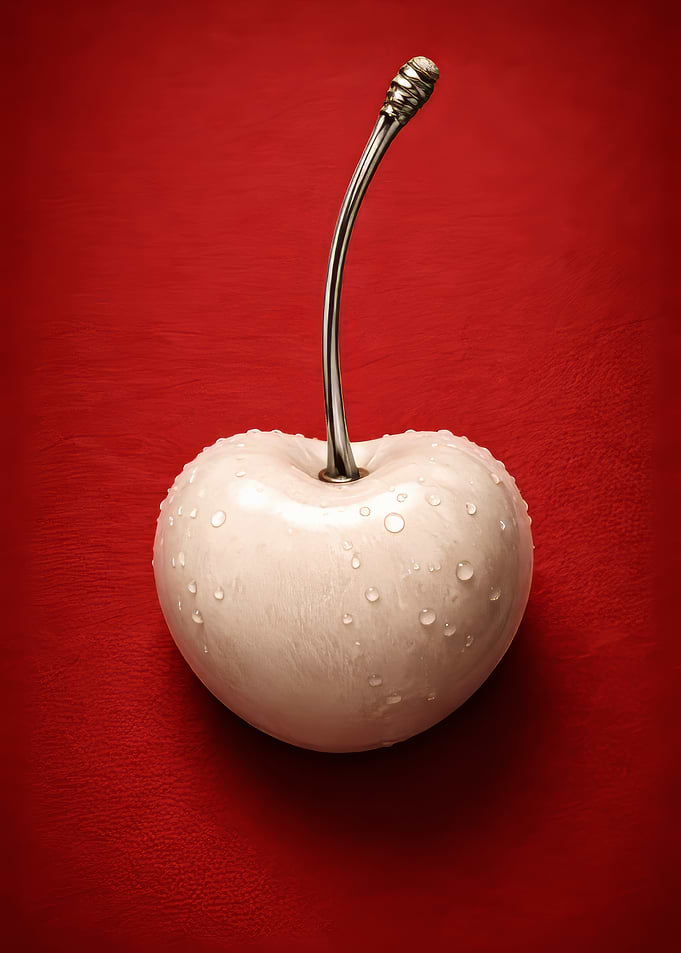 White Cherry with Water Droplets