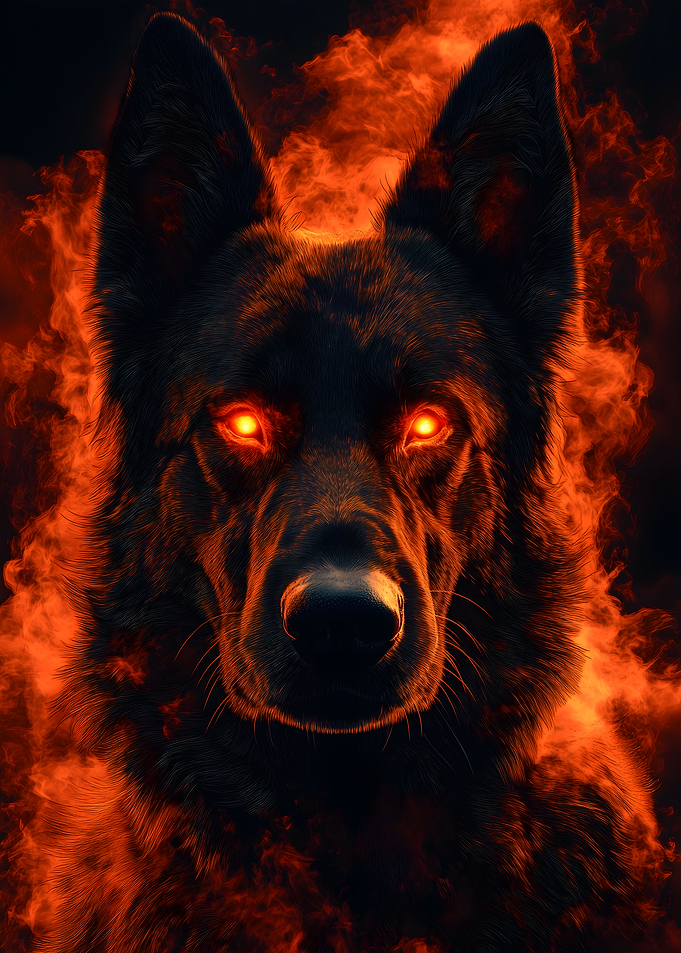 Fiery Wolf with Glowing Eyes