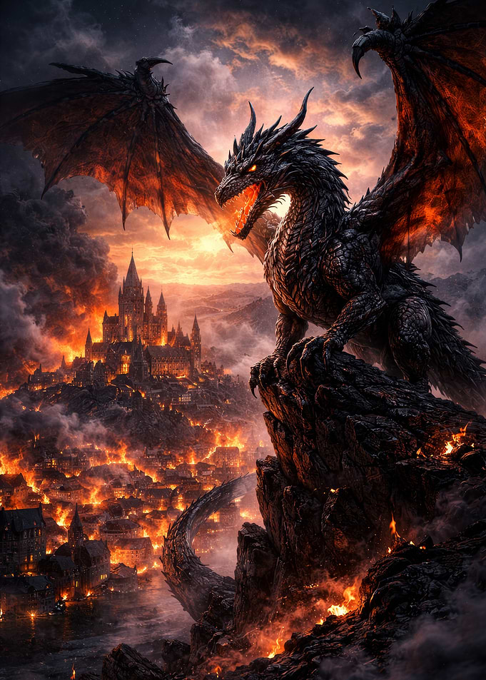 Dragon Over Burning City