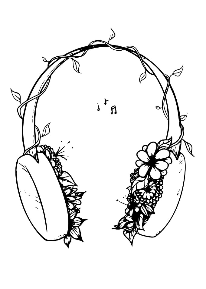 Headphones with Flowers and Vines
