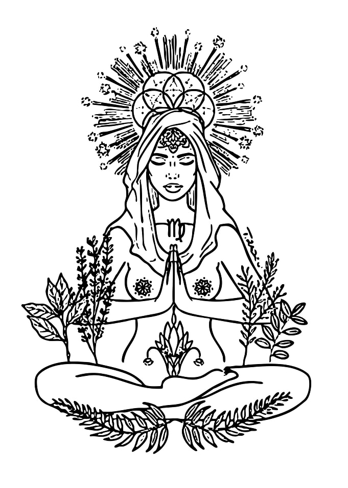 Meditating Woman with Zodiac Symbol