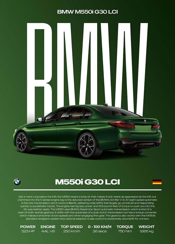 BMW M550i G30 LCI Car Poster