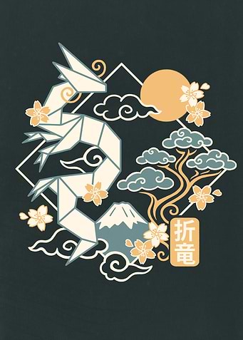 Origami Dragon with Japanese Scenery