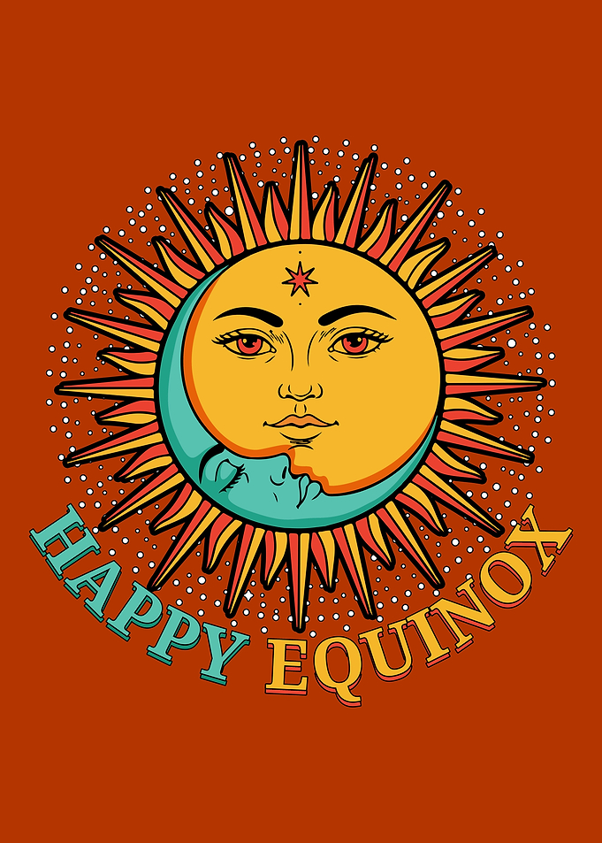 Happy Equinox Sun and Moon Art