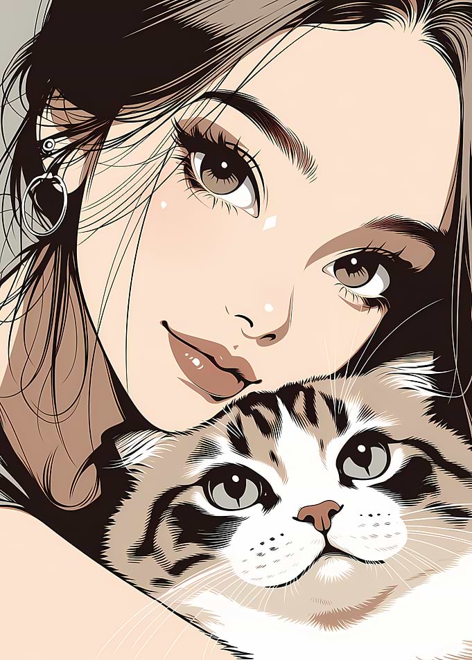 Woman Hugging a Cat