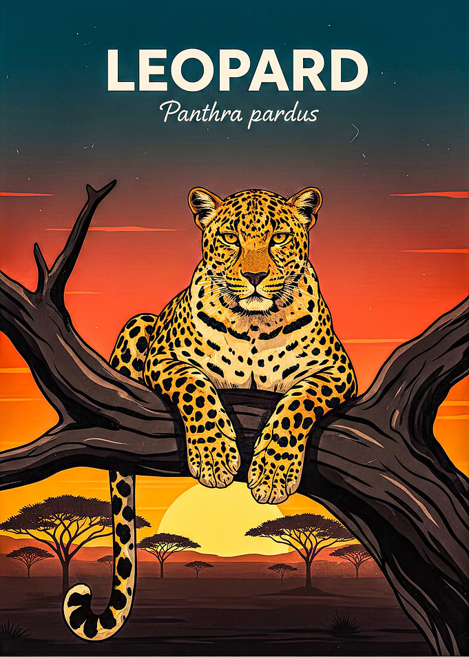 Leopard in a Tree at Sunset