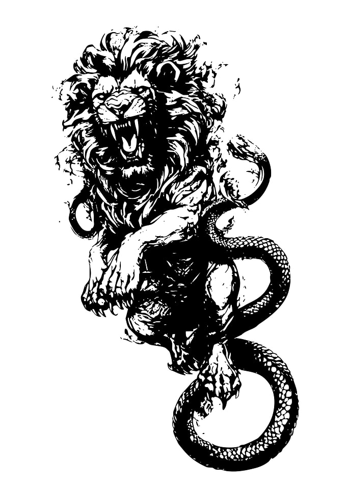 Lion and Snake Tattoo Design